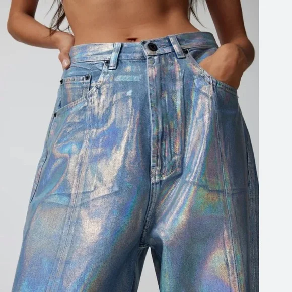 Neon Denim Leroi Coated iridescent Wide-Leg Jean size 25 NWT - Picture 2 of 13